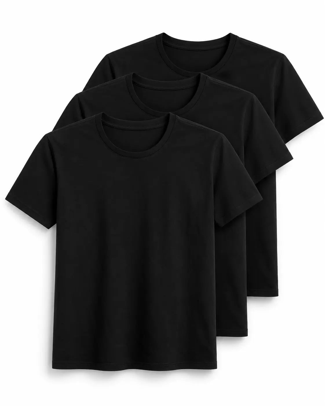 Kit com 3 camisetas masculinas NiloVitta pretas, de gola redonda e mangas curtas, sobrepostas em fundo branco.