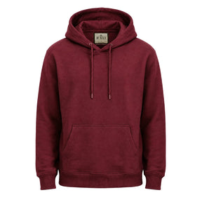 Blusa de moletom masculina bordô com capuz, bolso frontal e cordões em fundo branco