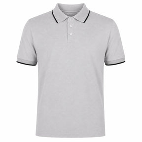 Camisa polo masculina modal bicolor cinza frente em fundo branco