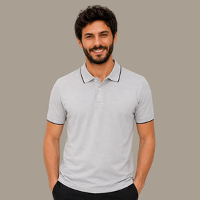 Camisa polo masculina modal bicolor cinza no corpo