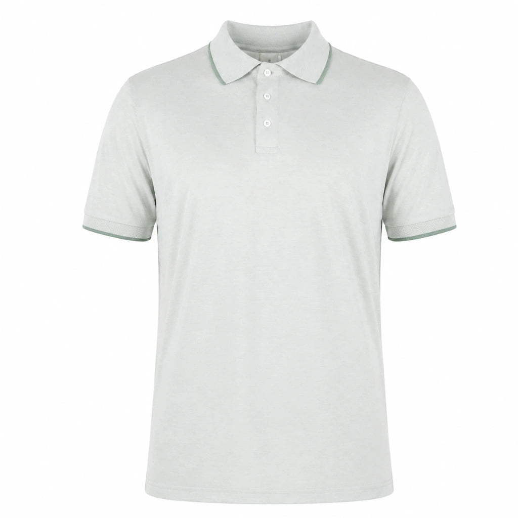 Camisa polo masculina modal bicolor verde frente em fundo branco