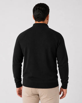 Sueter Masculino Tramato Zip Preto, vista de costas em fundo branco.